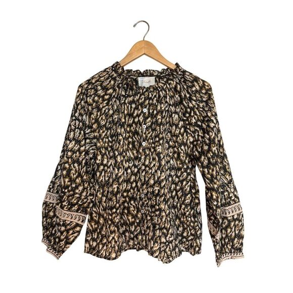 Cleobella Women's Alicia Blouse Size M Button-Front Top Black Leopard - Picture 5 of 11